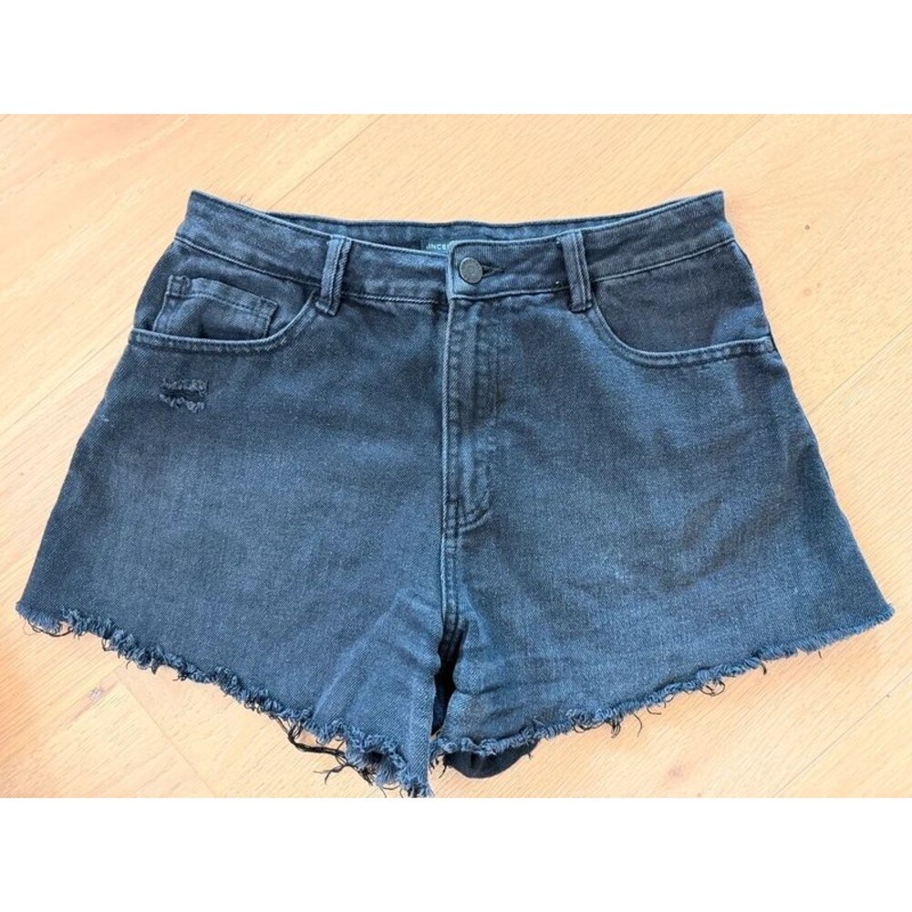 Sincerely Jules Super High Rise Denim Shorts Size 9/29 Black Frayed Hem Jean